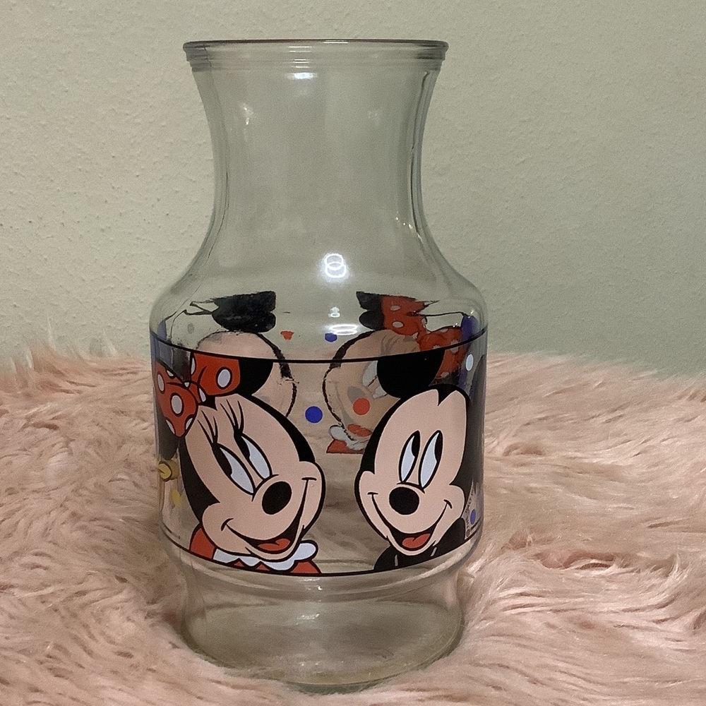 Vintage Mickey Minnie Mouse Donald Disney Glass Juice Carafe Jar Anchor Hocking - Picture 2 of 7